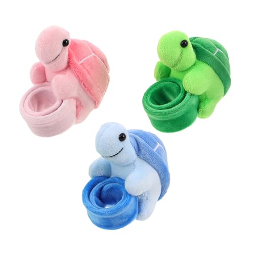 VICASKY 3 Stück Schildkrötenarmband Plüsch-Slap-Armband tierische Partygeschenke Ohrfeigenarmbänder Stofftier Stofftieres Armband Tierarmbänder Animal Slap Armbänder kurzer Plüsch von VICASKY
