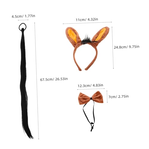 VICASKY 3 Stück Teiliges Donkey Kostüm Set mit Realistischem Tierohren Stirnband Abnehmbarem und Fliege für Halloween Fasching Bühnenauftritte und Tierkostüm Partys von VICASKY
