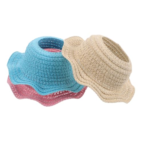 VICASKY 3 Stück Teiliges Handgefertigter Häkel Strohhut für Puppen DIY Strandaccessoires mit Offenem Design und Feiner Handwerkskunst für Stilvolles Puppen Dress Up von VICASKY