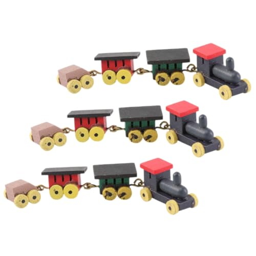 VICASKY 3 Stück Teiliges Mini Holzspielzeug Eisenbahn für Puppenhaus Dekoration Bunte Miniatur als Wohnaccessoire für Kreative Modelle und Fotorequisiten von VICASKY