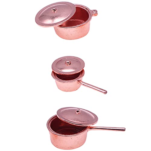 VICASKY 3 Stück Teiliges Mini Küchenkochgeschirr Set aus Leichtem Material Dekorative Miniatur Töpfe mit Realistischer Puppenhaus Zubehör für Fantasievolles Spiel und Miniatur von VICASKY
