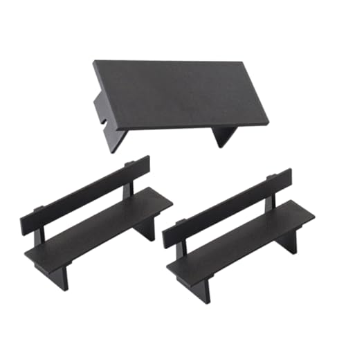 VICASKY 3 Stück Teiliges Miniatur Gartenstuhl-Set mit Tisch Schwarze Miniaturmöbel Kompakt und Realistisch Puppenhaus Gartenstuhl Zubehör für Kleine Räume und Feengarten Dekoration von VICASKY