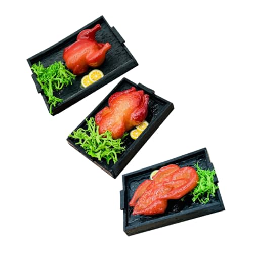 VICASKY 3 Stück Teiliges Miniatur Küchen Deko Set mit Realistisch Gestalteten Kunstbraten Ente Gans und Hähnchen Detailreiche Mini Food Accessoires für Puppenhaus und DIY Bastelfans von VICASKY
