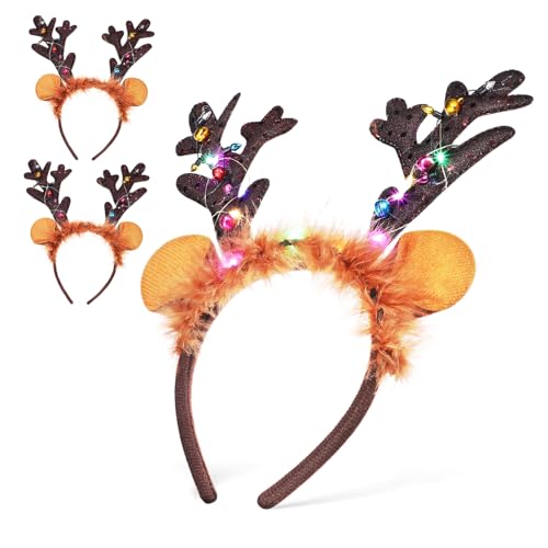 VICASKY 3 Stück Teiliges Rentier Geweih Stirnband Lustige Weihnachts Haarschmuck für Partys Cosplay und Fotoshootings Bequem Dehnbar für Festtage von VICASKY