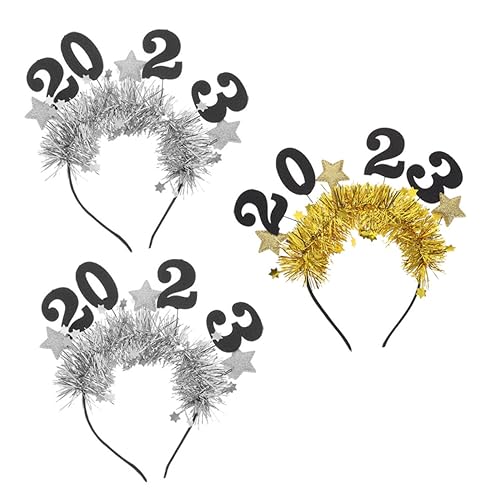 VICASKY 3 Stück Teiliges Year Party Haarband Glänzende Festival Stirnbänder in Gold und Silber Vielseitige Party Accessoires für Damen und Herren Bequem und Stylisch für Festliche Fotos von VICASKY