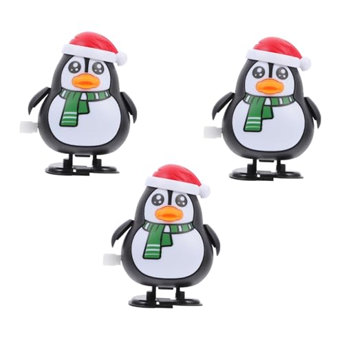 VICASKY 3 Stück Weihnachtliche Aufziehspielzeuge Teiliges Cartoon Pinguin mit Weihnachtsmütze Langlebig Sicher Kinderparty Lernspielzeug von VICASKY