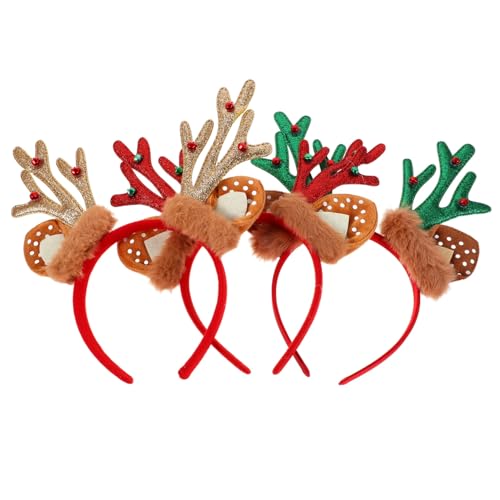 VICASKY 3 Stück Weihnachtliches Rentier Geweih Haarreif Weiche Plüsch haarbänder in Rot Grün Gold Leichtes und Langlebiges Stirnband für Weihnachtsfeiern Cosplay und Festliche von VICASKY