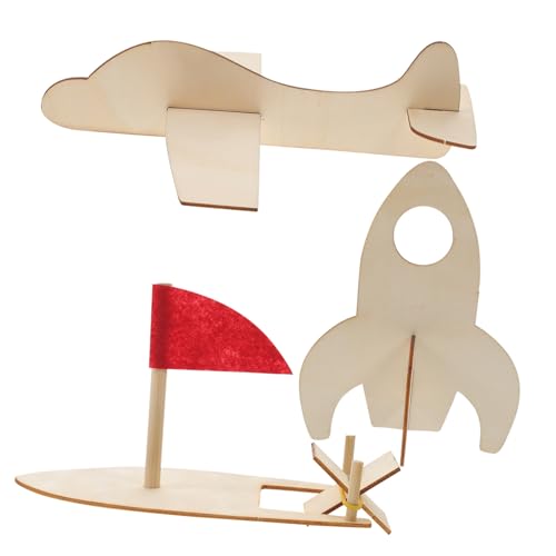 VICASKY 3St DIY-Graffiti-Modell Kinderspielzeug Lernspielzeug Wasserflugzeug Holzpuzzle selber Machen Modelle Spielzeug für Kleinkinder Flugzeug aus Holz leeres Luftschiff aus Holz Mini 3D von VICASKY