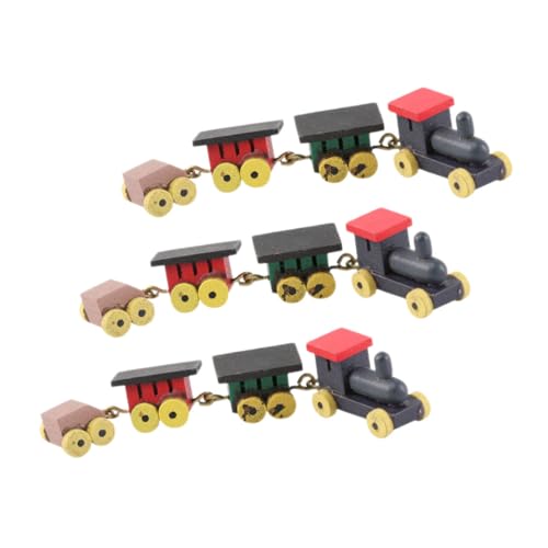 VICASKY Miniatur-Modelleisenbahn-Spielzeug 3-teiliges Holzeisenbahn-Set Verschiedene Waggons Für Puppenhaus-Dekoration Und von VICASKY