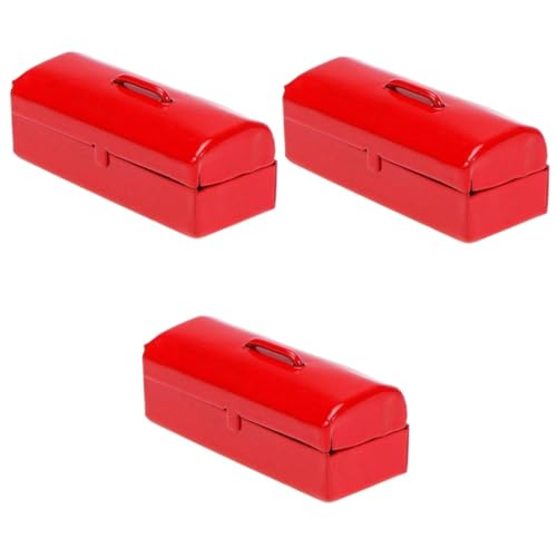 VICASKY 3St Mini-Blechdose puppenhauszubehör Dekorative Miniaturbox verschleißfestes Kinderspielzeug Lernspielzeug Werkzeugkasten Spielzeuge Kleiner Werkzeugkoffer winziges Hauszubehör rot von VICASKY