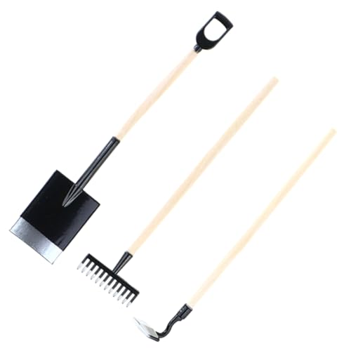 VICASKY 3St Puppenhaus-Modell Pflanzen Miniatur Bausatz Korb Rechen bastelset basteln für bastelzeug für Toys Gartengeräte saftige Werkzeuge Holz Black von VICASKY