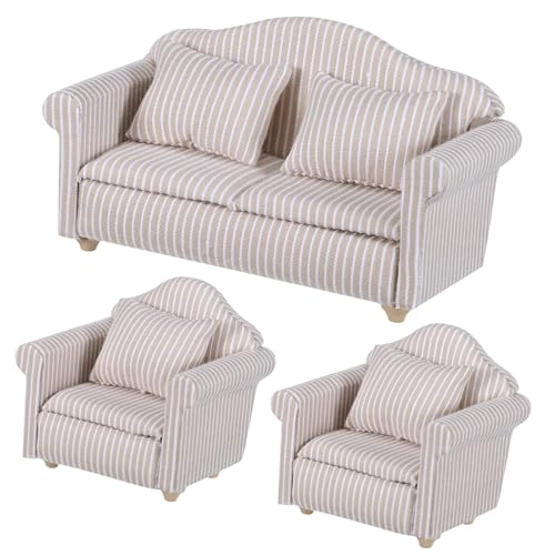 VICASKY 3pcs Puppenhaus Sofa Miniatur Möbel Set Maßstab 112 Moderne Couch Spielzeug von VICASKY