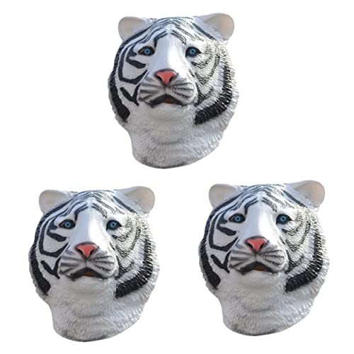 VICASKY 3St Tiger-Kopfbedeckung Tigermaske für Leistung Cosplay-Maske Halloween-Maske lustig Tiara Gesichtsbedeckung aus Latex Streich Gesichtsbedeckung Abschlussball bilden Emulsion Weiß von VICASKY
