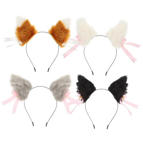 VICASKY 4 Paare Mädchen Plüsch Haarspangen Doppel Schleife Katzenohren Haarschmuck Weich Kuschelig Cosplay Zubehör Karneval Geburtstagsdeko Festival Accessoire von VICASKY
