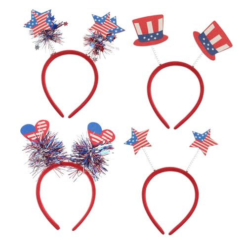 VICASKY 4 STÜCKE Teiliges Fourth Of July Haarreif Kreativer Independence Day Kopfschmuck Party Haarband mit Hut Sternen und Herz Designs Festliche Mottoparty Deko für Damen und Herren von VICASKY