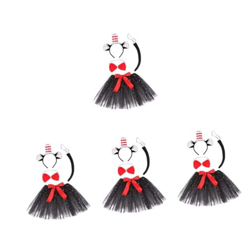 VICASKY 4 Sätze Abschlussball Requisiten Katzen-cosplay-kostüm Stirnband Schwarzes Katzenkostüm Katze Und Das Hutkostüm Katzenhut-outfit Zylinder-kostüm-set Leistungsrequisiten Pirat Stoff von VICASKY