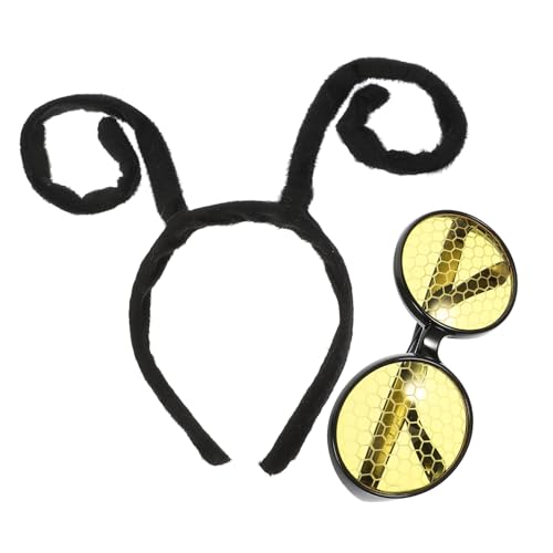 VICASKY 4 Sätze Antennenstirnband Und Brille Make-up-stirnband Butterfly-antennen-stirnband Schmetterlingsantennen-stirnband Und Brille Insekten-stirnband Marienkäfer-brille Black Plastik von VICASKY