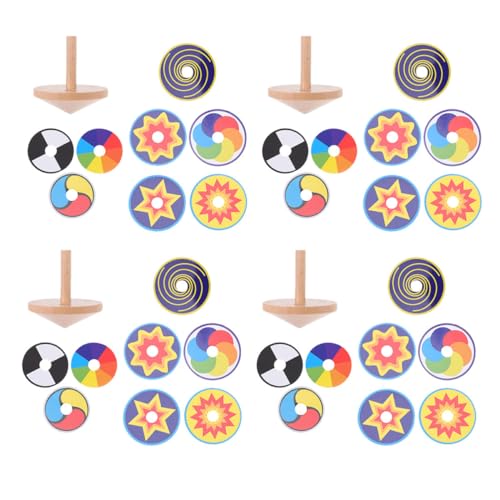VICASKY 4 Sätze Bunte Holz Spielzeuge für Tragbarer DIY Gyroskop Fördert Hand Auge koordination Vielseitig Einsetzbar als Sommerspielzeug für Mädchen und Jungen von VICASKY