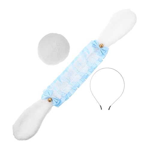 VICASKY 4 Sätze Cosplay Hasenohren Stirnband Weiß mit Spitze Satinband und Plüsch Kaninchen Party Kostüm Zubehör für Ostern Rollenspiele und Bühnenauftritte von VICASKY