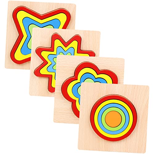 VICASKY 4 Sätze Formpuzzle Holzspielzeug Kinder Intelligenzpuzzlespielzeug Holzbausteine ​​Kinder Kognitives Spielzeug Interaktives Spielzeug Regenbogenbausteine ​​Lernspielzeug von VICASKY