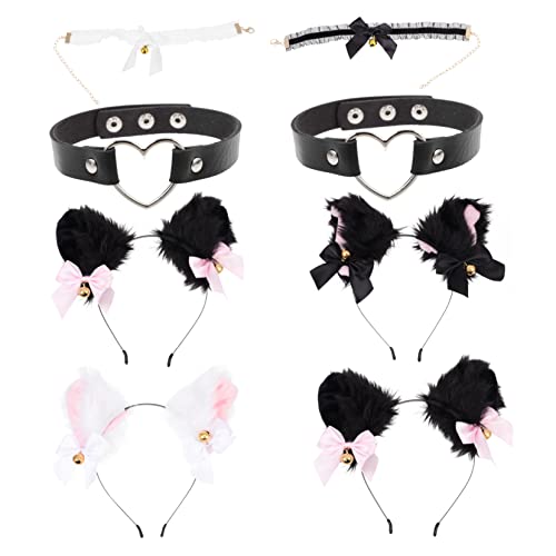 VICASKY 4 Sätze Katzenohren Haarreif mit Choker Teiliges Cosplay Accessoire für Halloween und Partys Bezauberndes Haar und Kostümdekor von VICASKY