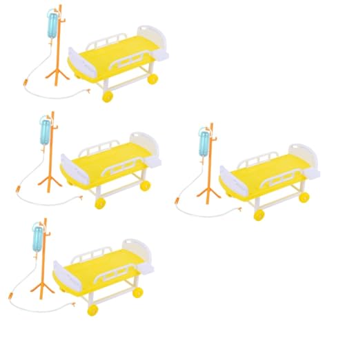 VICASKY 4 Sätze Miniatur Medizinbett mit Infusionsflasche Spielset Realistisches Rollenspiel für Pädagogisches Puppenhaus Dekor für Kleine Ärzte Zufällige Farbe von VICASKY