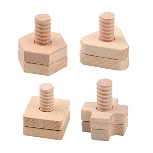 VICASKY Pädagogisches Schraubenspielzeug Aus Holz Für Jungen Und Mädchen 4 Sätze Geometrischer Bausteine ​​mit Muttern Und Schrauben von VICASKY