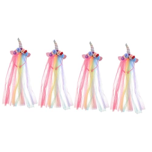 VICASKY 4 Stck. Teiliges Einhorn Haarreif mit Abnehmbarem Schleier Bunter Netzstoff Glitzernde Haaraccessoires für Karneval Halloween Geburtstagsfeier Weihnachtskostüm von VICASKY