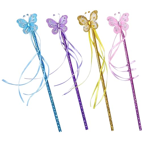 VICASKY 4 Stück Feenstäbe Für Mädchen, Schmetterlingsförmige Stäbe, Cosplay-kostüm, Zauberstab, Requisiten, Partyzubehör von VICASKY
