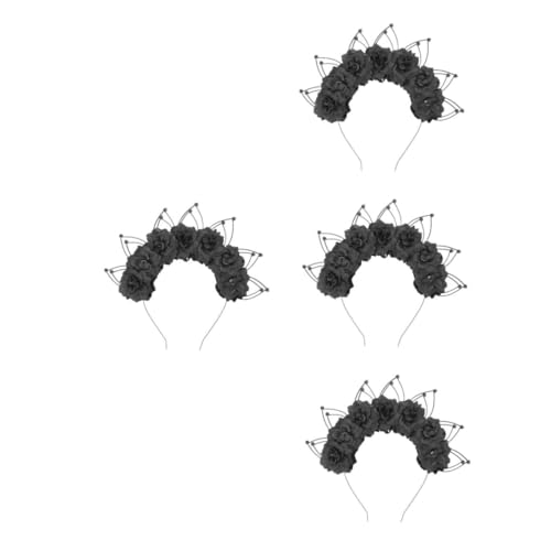 VICASKY 4 Stück Gothic Party Haarreif mit Dunklem Übergroßem Blumenkranz Stilvolles Langlebiges Kostüm Haarteil für Damen Komfortabler Auffälliger Kopfschmuck für Fest und DIY Anlässe von VICASKY