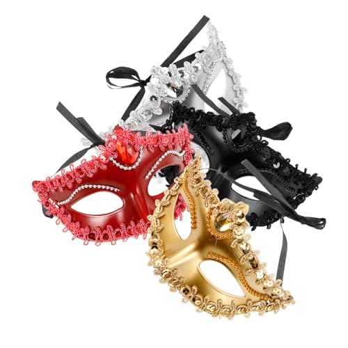 VICASKY 4 Stück Halbgesichtsmaske Leichtes Halloween Cosplay Masquerade Masken für Tanzpartys Bühnenauftritte in Schwarz Rot Gold Silber von VICASKY