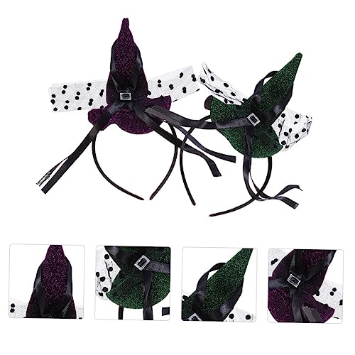 VICASKY 4 Stück Halloween Haarreif mit Hexenhut Motiv Grün Elastisches Stirnband für Damen und Mädchen Party und Karnevalskostüm Zubehör Gruseliges Hexen Design für Halloween und von VICASKY