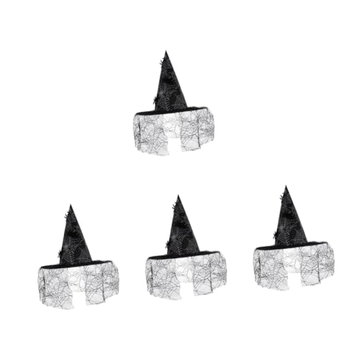 VICASKY 4 Stück Halloween Hexenhut mit Spitze und Spinnennetz Design Leichter Tragbarer Cosplay Hut für Damen Vielseitiger Partyhut für Halloween Kostüm und Karneval von VICASKY