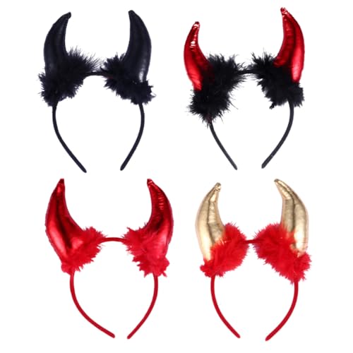 VICASKY 4 Stück Halloween Teufelshörner Haarreif Teiliges mit Roten Schwarzen ganz Roten und Hellgoldenen Hörnern Verstellbarer Kopfschmuck für Cosplay Karneval Mottoparty und Halloween VICASKY 4 Stück Halloween Teufelshörner Haarreif Teiliges mit Roten Schwarzen ganz Roten und Hellgoldenen Hörnern Verstellbarer Kopfschmuck für Cosplay Karneval Mottoparty und Halloween von VICASKY