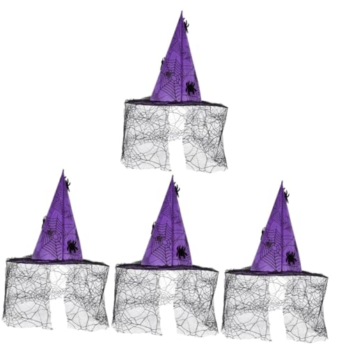 VICASKY 4 Stück Hexenhut mit Spitzen Spinnen Design Leichter Cosplay Hut für Halloween Party Vielseitiges Kostümzubehör für Erwachsene und Festdekoration von VICASKY