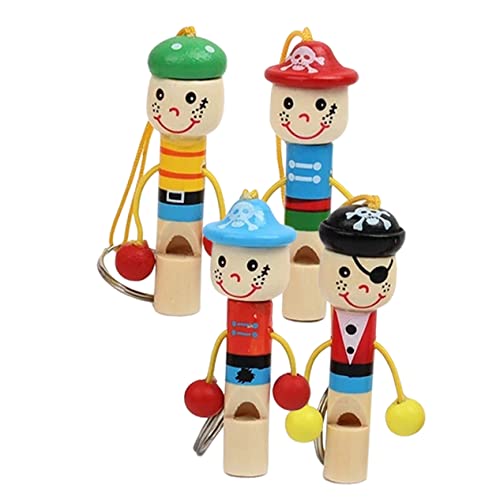 VICASKY 4 Stück Holzpfeifen für Teiliges Cartoon Piratenspielzeug mit Schlüsselanhänger Üben Farbenfrohes Design Leicht und Tragbar von VICASKY