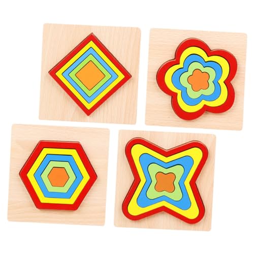 VICASKY 4 Stück Kinder geometrische Erkenntnis Regenbogen-Bausteine Holzbausteine Kinder rätsel Kinderspielzeug Spielzeuge Spielset aus Holz pädagogisches Puzzlespielzeug Puzzle-Spielzeug von VICASKY