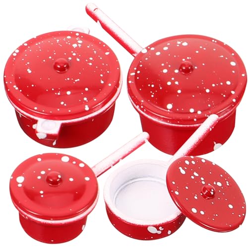 VICASKY 4 Stück Mini-Eintopfmodell Dekoration für Miniaturküche Miniaturen Mini-Essen Mini-Topf-Bastelarbeiten Puppenhaus-Küchenzubehör Mini-Kochgeschirr für die Küche Metall rot von VICASKY