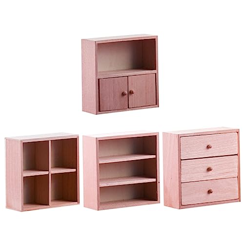 VICASKY 4 Stück Mini Holzschrank Teiliges Miniatur Aufbewahrungssystem für Puppenhäuser Dekorativer Schrank mit Türen für Miniatur Landschaften und Kreative Bastelprojekte von VICASKY