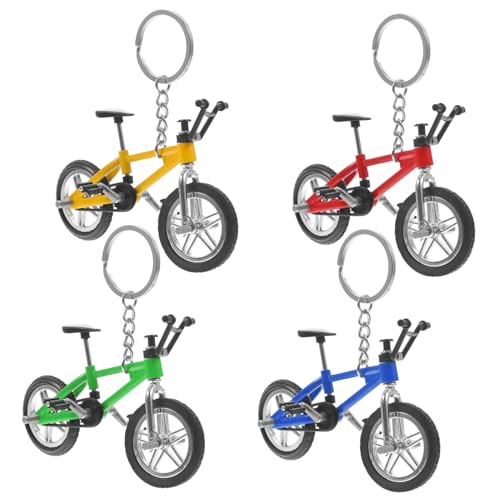 VICASKY 4 Stück Miniatur Bike Modell Schlüsselanhänger Teiliges Finger Mountainbike für Stilvolle Dekoration Authentisches Design für Sammler und Geschenkideen Gelb Rot Blau und Grün von VICASKY