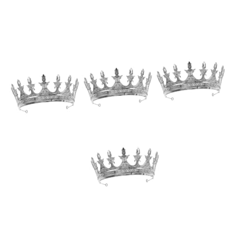 VICASKY 4 Stück Noble Vintage Königskrone Unisex Diadem für Mittelalter Kostüm Karneval Fasching Party Theater Requisit in Antik Silberner Optik für Herren und Damen von VICASKY