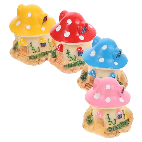 VICASKY 4 Stück Pilzverzierung Pilz-Miniaturfiguren Miniaturenten Feenhäuser für den Garten Miniatur-Pilzhausfiguren Home Decor wohnungsdeko hausdeko bastelset Pilz-Modell Mini-Pilze Harz von VICASKY