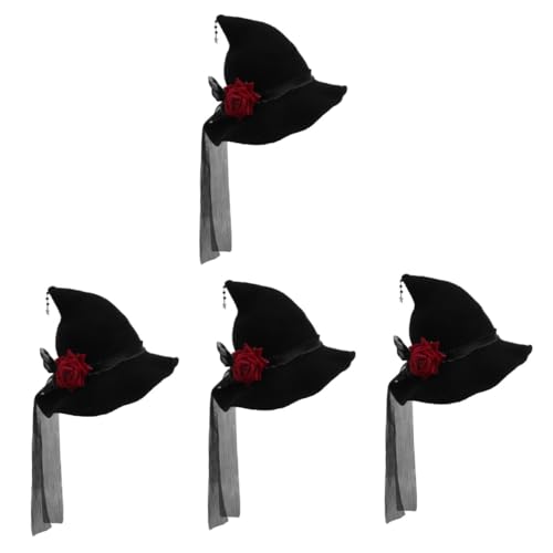 VICASKY 4 Stück Rosa Blumen Hexenhut mit Großer Schleife Schwarzer Cosplay Hexenhut für Damen Halloween Kostüm Party Zubehör Leicht Dekorativ für Maskerade und Rollenspiele von VICASKY