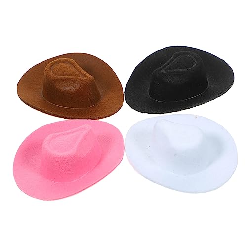 VICASKY 4 Stück Teiliges Cowboy Hüte aus Leichtem Vliesstoff Winzige Western Hüte für Puppenhaus und Partydekoration Wiederverwendbar Farblich Sortiert für Feierlichkeiten Zufällige Farbe von VICASKY