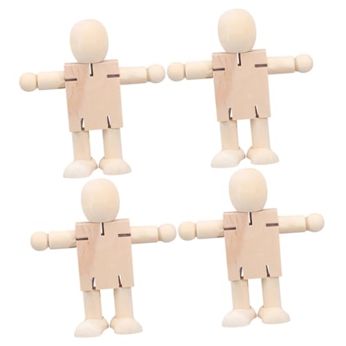 VICASKY 4 Stück Teiliges DIY Holzroboter Unbemalte Holzfigur mit Glatter Oberfläche Leicht und Langlebig zum Bemalen Dekorieren Kreative Kinderbastelei von VICASKY