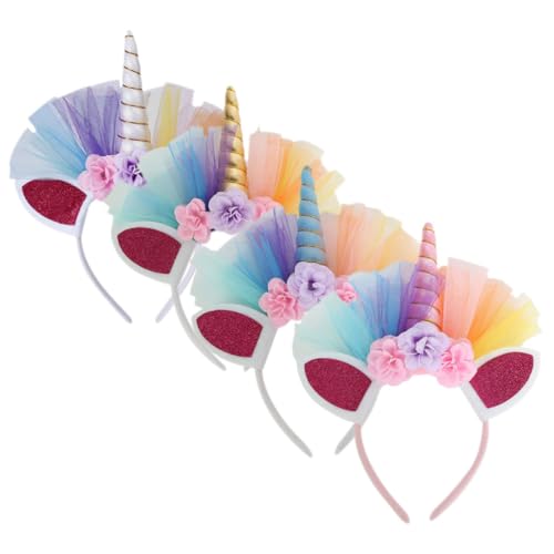 VICASKY 4 Stück Teiliges Einhorn Haarreif Bunte Cartoon Stirnbänder mit Einhornohren Leichtes Kostümaccessoire für Mädchen Geeignet für Party Festival Cosplay und Bühnenauftritte VICASKY 4 Stück Teiliges Einhorn Haarreif Bunte Cartoon Stirnbänder mit Einhornohren Leichtes Kostümaccessoire für Mädchen Geeignet für Party Festival Cosplay und Bühnenauftritte von VICASKY