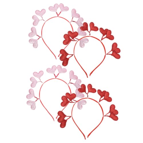 VICASKY 4 Stück Teiliges Herz Stirnband für Valentinstag und Hochzeit Glitzernde Haarreifen Rot Leicht Bequem Langlebig Geeignet für Erwachsene und Festlicher Partyhaarschmuck von VICASKY