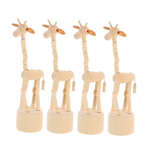 VICASKY 4 Stück Teiliges Holz Fingerpuppen Giraffe Handgefertigt Natürliches Holz Tanzfiguren Leichte Tragbare Deko für Wohn und Schlafzimmer Reisebegleiter von VICASKY