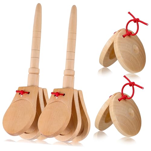 VICASKY 4 Stück Teiliges Holz Kastagnetten mit Griff Tragbare Percussion Instrumente aus Naturbelassenem Holz Ergonomisch Geformt Geeignet für Anfänger und Musikalische Früherziehung VICASKY 4 Stück Teiliges Holz Kastagnetten mit Griff Tragbare Percussion Instrumente aus Naturbelassenem Holz Ergonomisch Geformt Geeignet für Anfänger und Musikalische Früherziehung von VICASKY