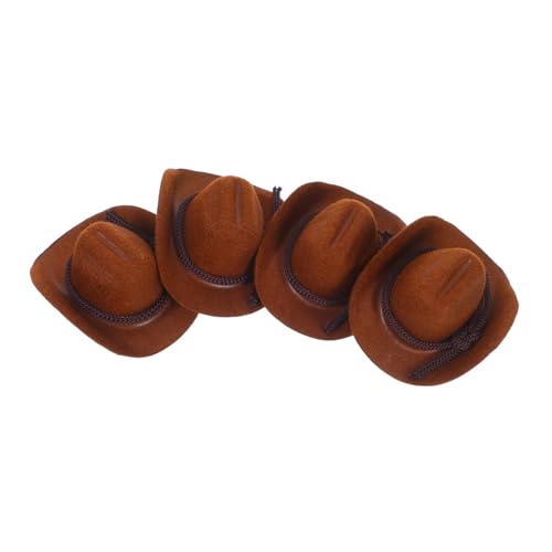 VICASKY 4 Stück Teiliges Mini Cowboy Hut aus Flockigem Material Leichte Mini Hüte für Puppenkleider und Bastelprojekte Western Stil Sichere Kanten für Puppenhausdekoration und von VICASKY